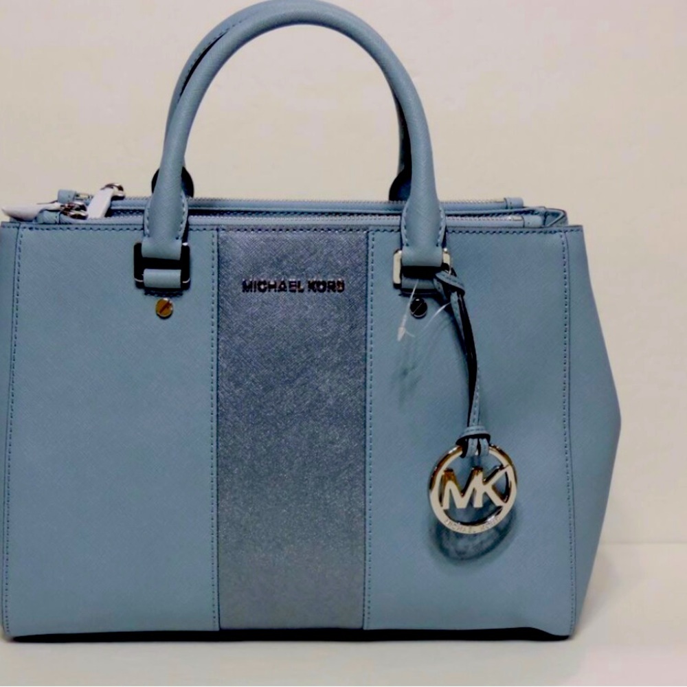 Michael Kors Sutton blue metallic stripe medium bag